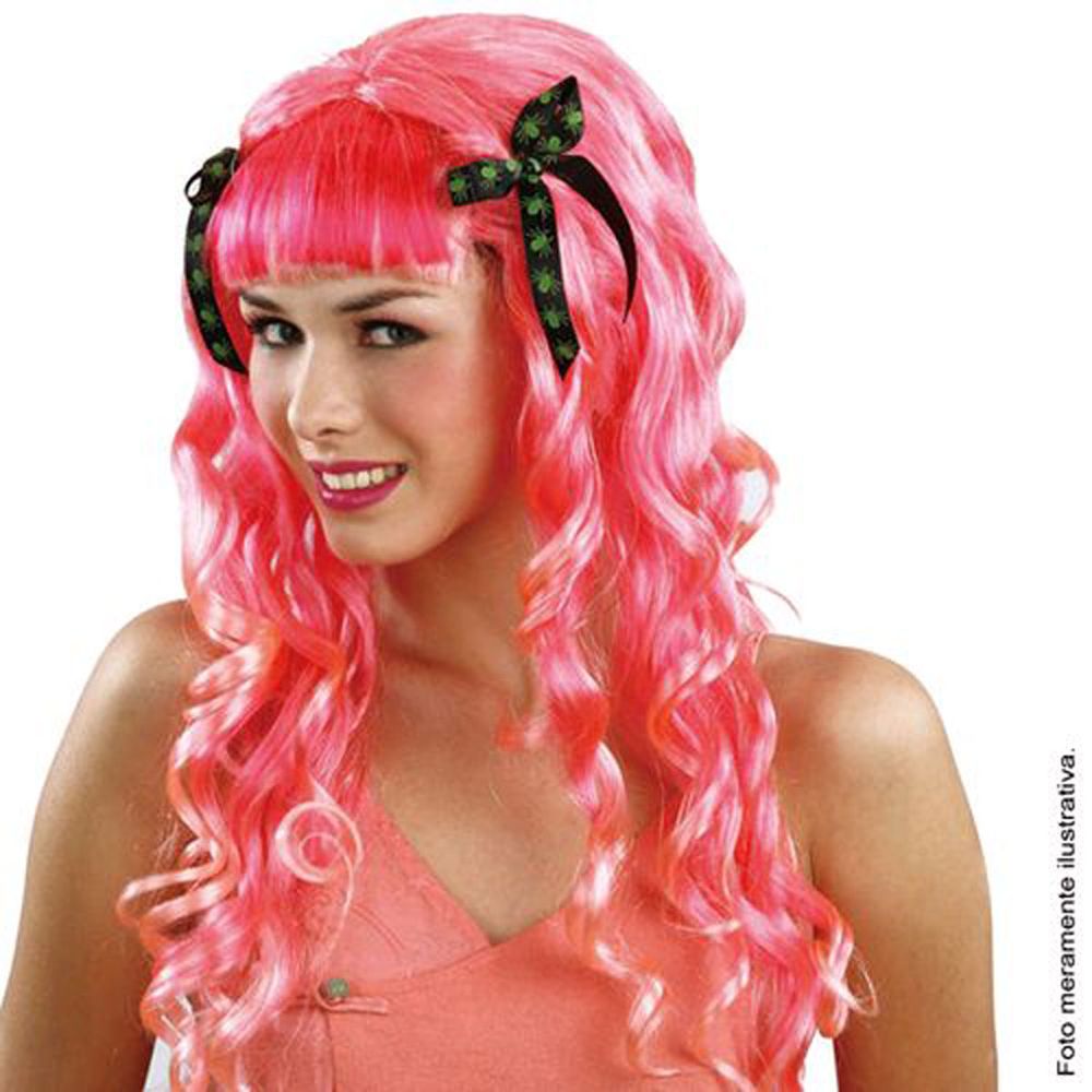 Peruca Ondulada Rosa com Laço | Abrakadabra - Abrakadabra