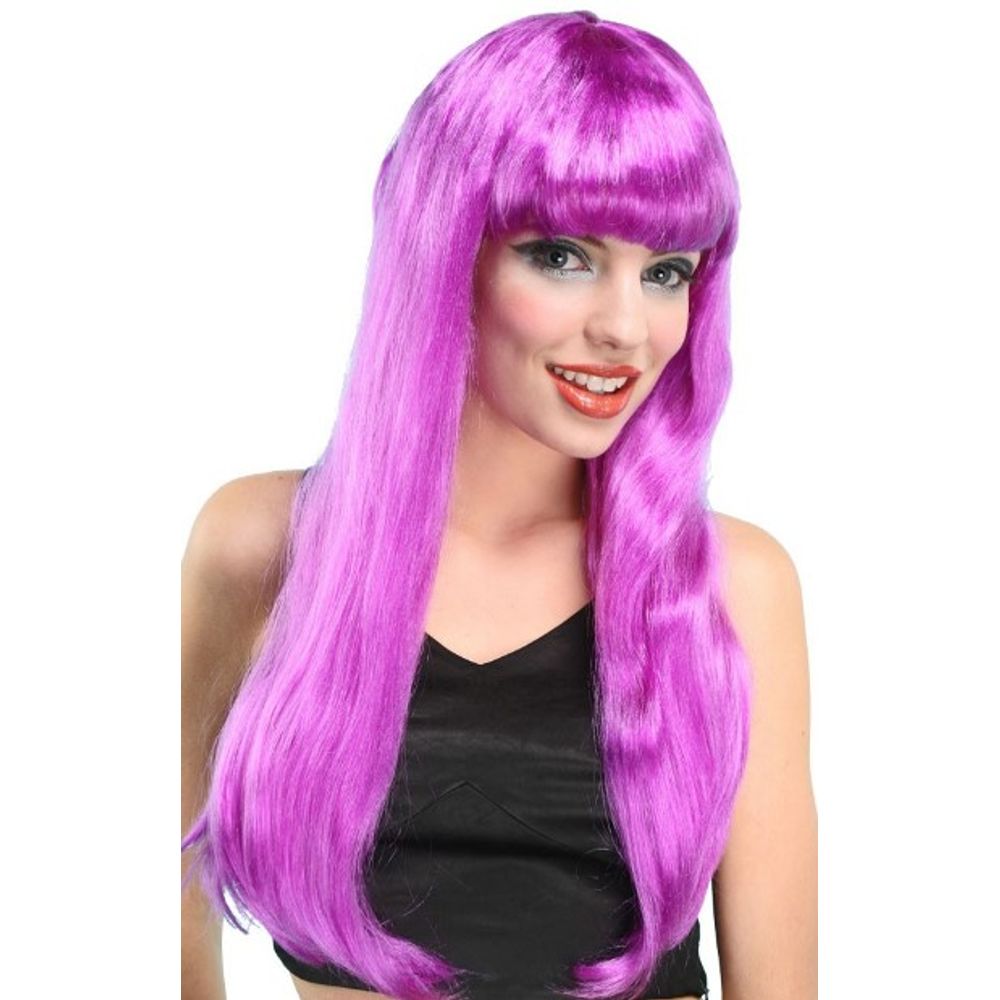 Peruca Longa Roxa com Franja Adulto - Abrakadabra